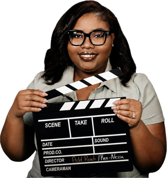 Ren-Nessa Clarke holding a film clapperboard